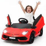 GARVEE Lamborghini Kinder-Elektroauto 12 V mit Doppelmotor, 2,4-GHz-Fernbedienung, LED, MP3, öffnenden Türen und Sicherheitsgurt - Rot