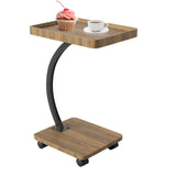Garvee C-förmiger Beistelltisch mit Rollen, 40 × 30 cm Sofatisch mit 2 Ablageflächen, 68 cm hoch, mobiler Couchtisch mit Metallgestell, für Wohnzimmer und Schlafzimmer, Braun - Braun
