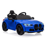 Garvee BMW M4 Kinder Elektroauto 12V, lizenzierter Elektro-Sportwagen mit Fernbedienung, Sicherheitsgurt, LED, USB/SD/Bluetooth, für Kinder 3–8 Jahre, Blau - Blau