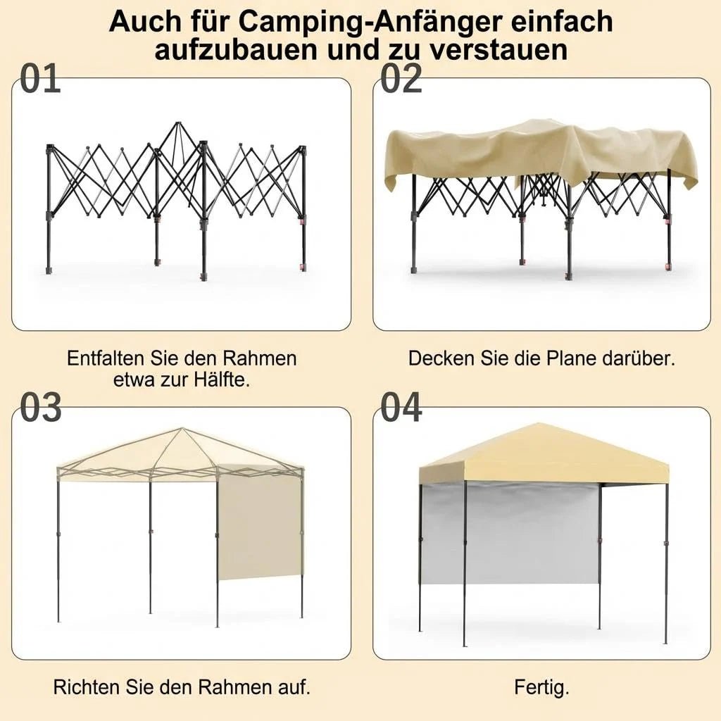 GARVEE 2,2 x 2,2 m Pop-Up Pavillon, Wasserdichtes Gartenpavillon mit UV-Schutz, Höhenverstellbar und Tragetasche, Ideal für Garten, Camping und Outdoor Events, Cremefarben