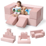 Garvee 6-teiliges Kinder-Spielsofa in Rosa, modular mit weichem Mikrofaserbezug - Rosa