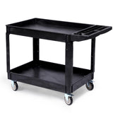 Garvee 2-Stufiger Rollwagen Mehrzweckwagen mit 249 kg Tragkraft, 360° Rollen, HDPE Kunststoff, Ergonomischer Griff für Lager, Werkstatt, Garage, Schwarz - Schwarz