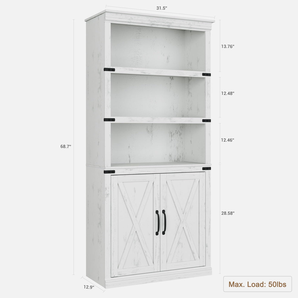 GARVEE Bücherregal mit Türen, 5 Ebenen, 80 × 33 × 174,5 cm, MDF, verstellbare Ablagen, Weiß – für Wohnzimmer & Schlafzimmer