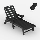 GARVEE HDPE Gartenliege mit Rädern, Verstellbare Sonnenliege mit Getränkehalter, Wetterfest und Pflegeleicht, Ideal für Pool, Strand und Garten, Schwarz - Schwarz