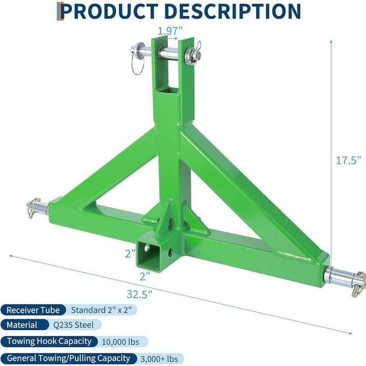 Garvee 3-Punkt-Anhängerkupplung – Universelle Kompatibilität für Kategorie-1-Traktoren