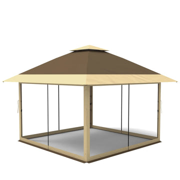 GARVEE Pop-Up Pavillon 3,65 x 3,65 m mit Moskitonetz, UV-Schutz, 3-fach Höhenverstellbar, Stahlrahmen, 6 Seitenwände & Sandtaschen, Für Garten & Camping, Khaki