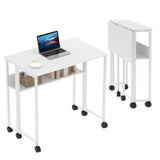 Garvee Klappbarer Schreibtisch 80 cm, Mit Rollen, Stahlrahmen, Platzsparend, Für Home Office, Weiß - Weiß
