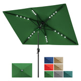 GARVEE Solar Sonnenschirm rechteckig 3x2 m mit LED-Lichtern, Kurbel & Neigung, UV-Schutz Polyester, 6 Stahlrippen, Belüftet, für Garten & Pool, Grün - Grün