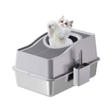 Garvee Katzenklo XXL geschlossen mit Edelstahlwanne, Katzentoilette 60 × 40 × 40 cm für Katzen bis 15 kg, Auslaufschutz, geruchsreduzierend, mit Streuschaufel & Dämpfungspads - Grau