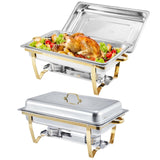 Garvee Chafing Dish 2er-Set 7,6 L aus Edelstahl, rechteckig 62 × 36 × 30 cm, Buffet-Speisenwärmer für Catering und Hochzeiten, Gold - Goldene Ständer