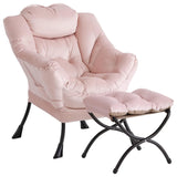 Garvee Relaxsessel mit Hocker aus Teddystoff in Rosa, gepolstert mit Metallrahmen für Wohnzimmer & Schlafzimmer - Rosa