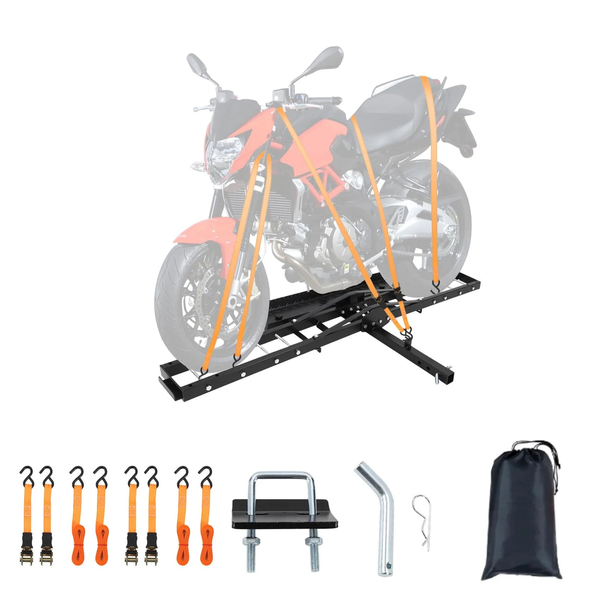 Garvee Motorradträger mit Auffahrrampe, 227 kg Tragkraft, Schwerlast Stahl Heckträger für 5 cm Anhängerkupplung, für Motorrad, Dirt Bike und Fahrrad