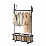 Garvee Mobiler Kleiderständer 100 × 32 × 175 cm, Garderobenständer aus Metall mit Kleiderstange, Seitenhaken, Aufbewahrungskorb, 54 kg Tragkraft & feststellbaren 360°-Rollen, Schwarz - Schwarz