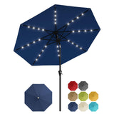 Garvee Solar-Sonnenschirm Ø 274 cm, LED, neigbar, Solarbeleuchtung, Polyester-Schirmdach,Marineblau - Marineblau