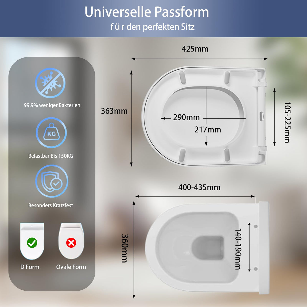 Robuster WC Deckel mit rutschfesten Puffern