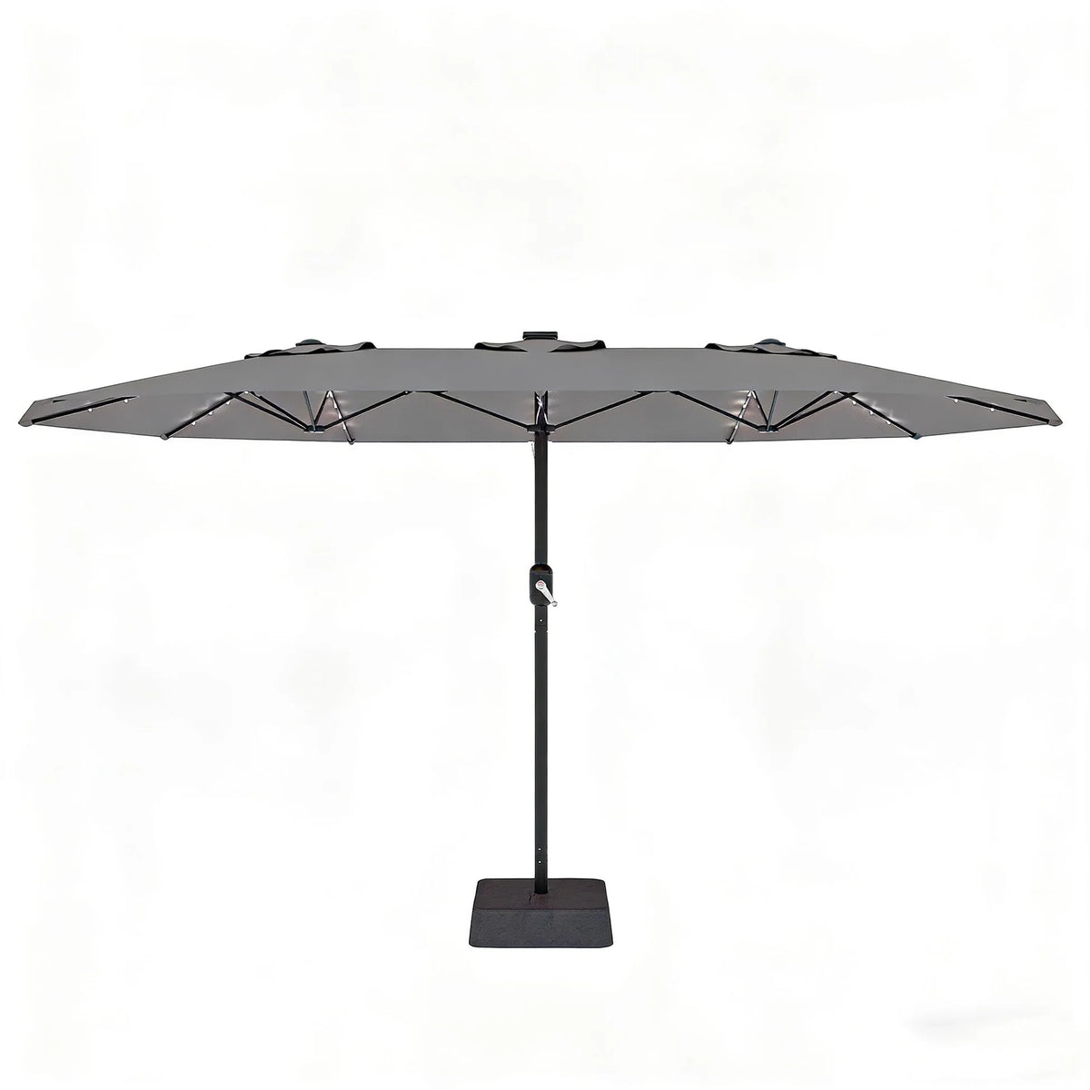 Garvee 270×450 cm Rechteck-Sonnenschirm mit Solar-LED-Beleuchtung & Standfuß, UV-beständiger Gartenschirm mit Kurbelgriff, für Terrasse, Pool & Garten, Grau
