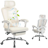 GARVEE Ergonomischer Bürostuhl mit Kopfstütze & Fußstütze, Höhenverstellbarer Schreibtischstuhl mit Lordosenstütze, Atmungsaktivem Netzstoff & Verchromtem Fußkreuz, Beige - Beige