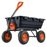 Garvee Schwerlast Garten-Kippwagen bis 363 kg, 3 mm Poly-Wanne, 25 cm Geländereifen & 180° verstellbarer Griff, Metallrahmen, Schwarz - Schwarz