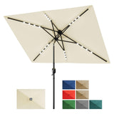 GARVEE Solar Sonnenschirm rechteckig 3x2 m mit LED-Lichtern, Kurbel & Neigung, UV-Schutz Polyester, 6 Stahlrippen, Belüftet, für Garten & Pool, Beige - Beige