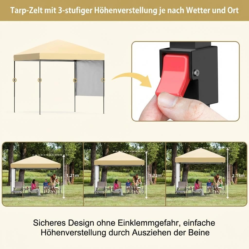 GARVEE 2,5 x 2,5 m Pop-Up Pavillon, Wasserdichtes Gartenpavillon mit UV-Schutz, Höhenverstellbar und Tragetasche, Ideal für Garten, Camping und Outdoor Events, Cremefarben