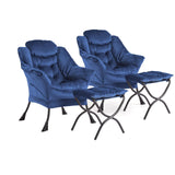Garvee 2er-Set Relaxsessel mit Hocker aus Samt, Stahlrahmen, ergonomisch, für Wohnzimmer und Büro, Dunkelblau - Dunkelblau