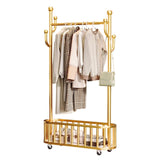 Garvee Mobiler Kleiderständer 80 × 32 × 175 cm, Garderobenständer aus Metall mit Kleiderstange, Seitenhaken, Aufbewahrungskorb, 54 kg Tragkraft & feststellbaren 360°-Rollen, Gold - Gold