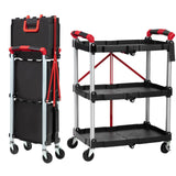 Garvee Klappbarer 3-Etagen-Servierwagen mit Metallrahmen für Büro, Küche, Catering, 58x38cm, Schwarz - Schwarz