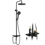 Garvee Duschsystem mit Regendusche 27 cm, Handbrause mit 3 Strahlarten, Höhenverstellbare Duschstange - Schwarz