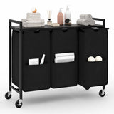 Garvee 3-Abschnitt Wäschekorb Mit Rollen Und Regal Für Bad Und Schlafzimmer 120L Oxford Stoff & Holz