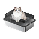 Garvee Katzenklo Edelstahl XXL, Große offene Katzentoilette 60 × 40 × 22 cm, mit hohem Rand, Streufilter und rutschfesten Füßen - Schwarz