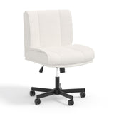 Garvee Bürostuhl ohne Armlehnen, breiter Schreibtischstuhl mit Rollen, höhenverstellbar, 360° drehbarer Schneidersitz Stuhl mit PU-Polsterung, 59 cm Sitzbreite, Weiß - Weiß