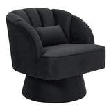 GARVEE Samt-Drehsessel 360° Drehbar, Bequemer Polstersessel mit Holzrahmen für Wohnzimmer, Schlafzimmer & Leseecke, Schwarz - Schwarz