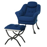 Garvee Relaxsessel mit Hocker aus Samt, bequemer Lesesessel mit Fußstütze, weiche Polsterung, Marineblau, für Wohnzimmer & Schlafzimmer - Marineblau