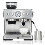 Garvee 20-Bar Siebträgermaschine mit Mahlwerk & Milchaufschäumer, 30 Mahlgrade, Manometer, PID-Steuerung, 1400 W, 1,33-L-Wassertank, für Espresso, Cappuccino & Latte Macchiato - Silber