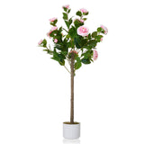 Garvee 2er-Set 3,6FT Künstlicher Kamelienbaum Mit Lebensechten Blüten Für Innen & Überdachte Außenbereiche, Stabiler Topf, Pflegeleicht, Grün & Weiß