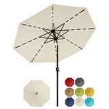 Garvee Solar-Sonnenschirm Ø 274 cm, LED, neigbar, Solarbeleuchtung, Polyester-Schirmdach, Beige - Beige