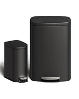 Garvee 49,2 L & 9,8 L Metall-Mülleimer Set, Rostfrei, Tretmechanismus, für Küche & Bad, Schwarz, Kompakt, mit Soft-Close, rutschfest - Schwarz