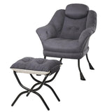 Garvee Relaxsessel mit Hocker aus Samt, bequemer Lesesessel mit Fußstütze, weiche Polsterung, Hellgrau, für Wohnzimmer & Schlafzimmer - Hellgrau