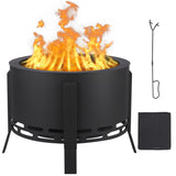 Garvee Rauchfreier Feuerkorb Ø 66 × H 51 cm mit Aschebehälter, verstellbaren Füßen und Feuerzange, Feuerstelle aus Stahl für Garten, Terrasse und Camping