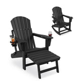 Garvee 4-in-1 Adirondack Schaukelstuhl, HDPE, Mit Hocker & Becherhalter, Outdoor, Schwerlast, Schwarz - Schwarz