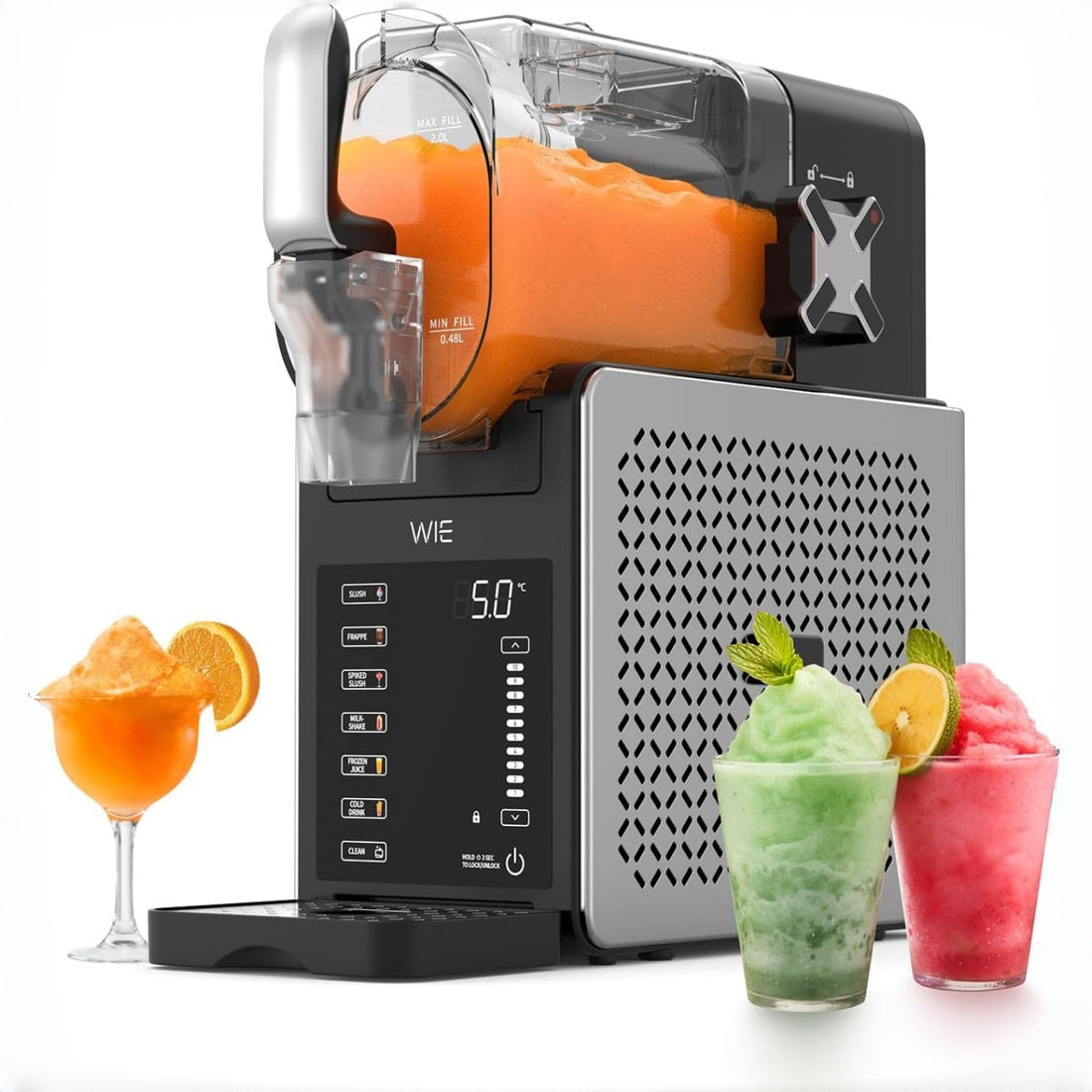 GARVEE 1,9 L Slush-Maschine für Zuhause, 5 Programme, 200-W-Kompressor, LED-Display & Selbstreinigung, ohne Eiswürfel für Slushies und Frozen Drinks