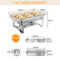 Garvee Chafing Dish 4er-Set mit je 7,6 L, rechteckige Edelstahl-Buffet-Speisenwärmer mit Deckeln, Wasserbad und Klappgestellen für Catering, Hochzeit und Bankett
