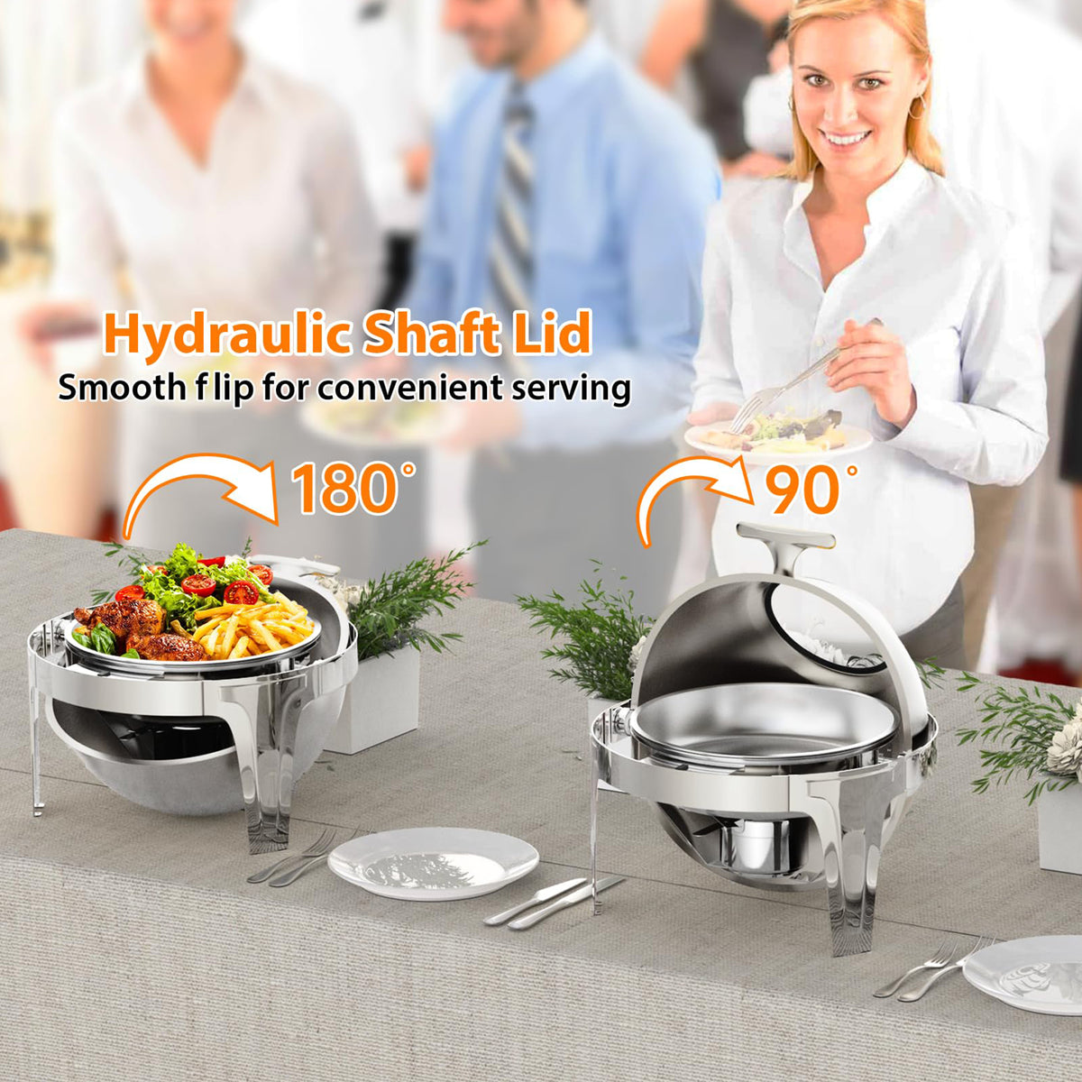 Garvee Chafing Dish 6 L aus Edelstahl, Warmhaltebehälter mit Rolltop-Deckel und Sichtfenster, Buffetwärmer für Hochzeit, Catering, Party und Events
