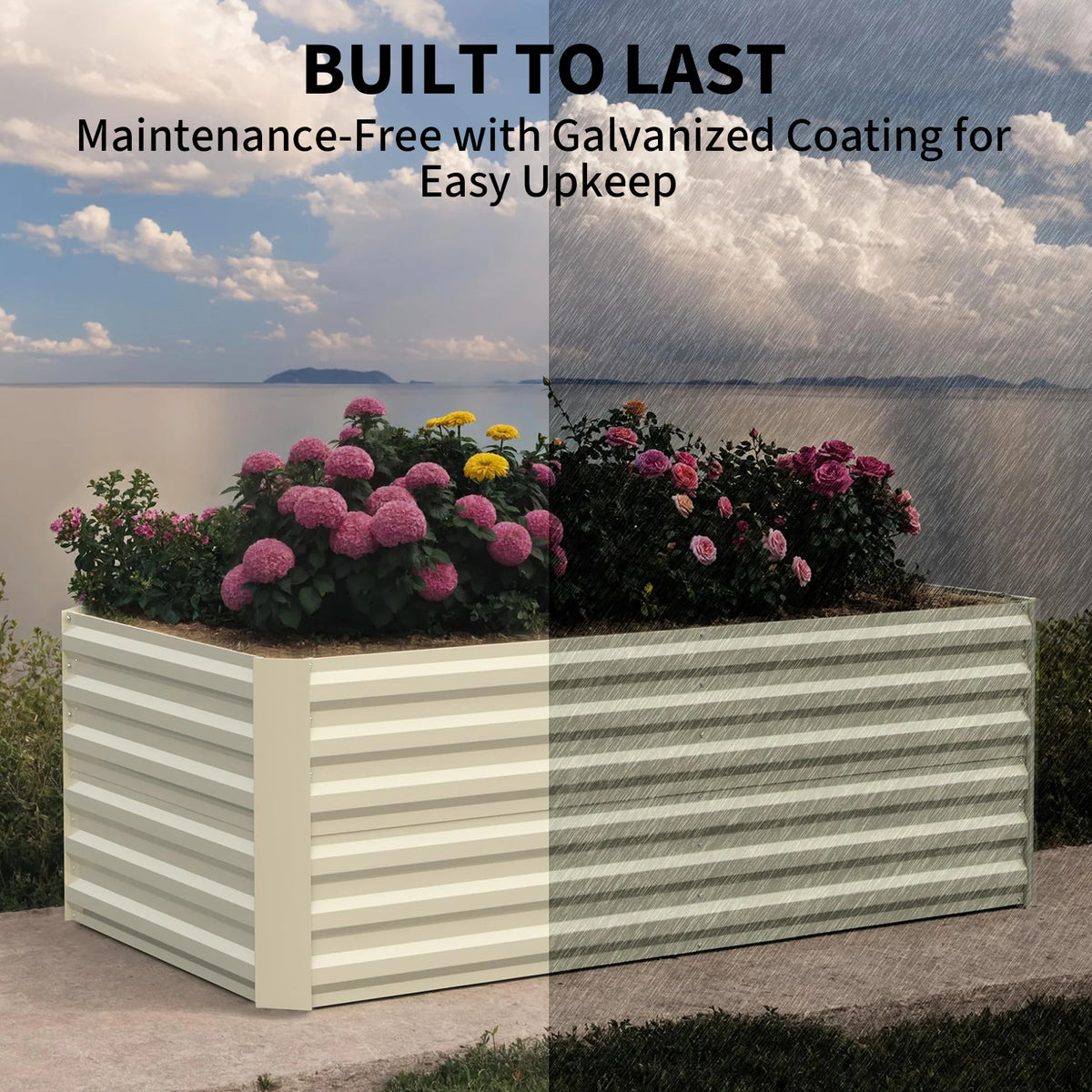 Garvee Metall Hochbeet 180×90×60 cm, verzinkter Stahl, rostfrei & wetterfest, stabiler Pflanzkasten für Gemüsebeet, Blumenbeet & Garten, rechteckig Beige