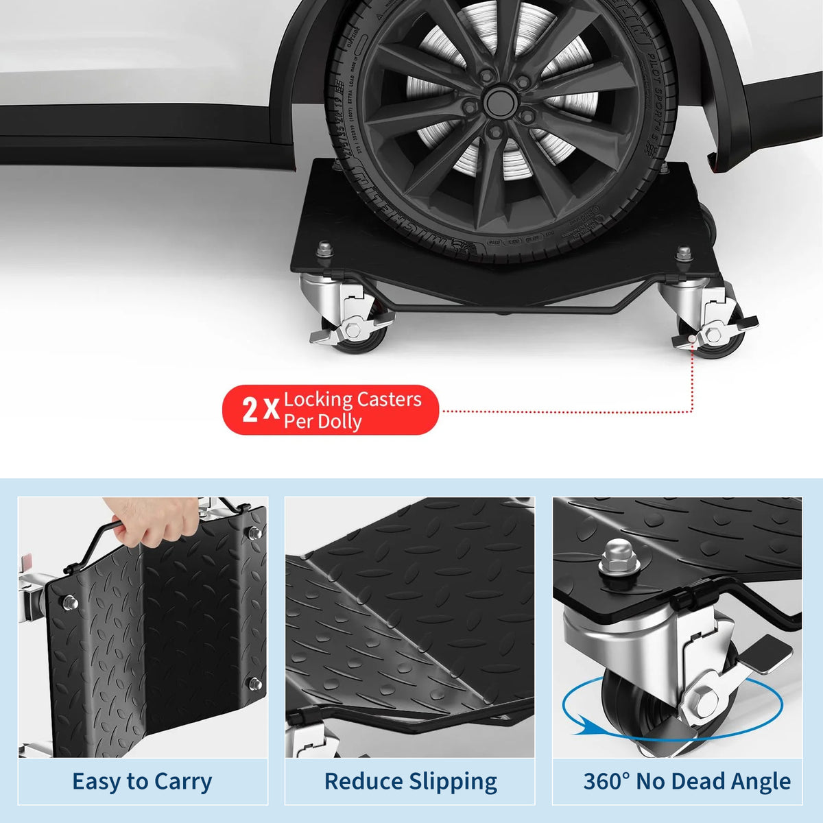 Garvee Auto-Rangierhilfe Set 4 Stück – V-Form, 680 kg Tragkraft pro Rolle, Schwarz