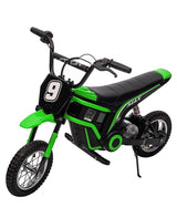 Garvee Elektro-Crossmotorrad 24 V 350 W mit 3 Geschwindigkeiten bis 23 km/h, hydraulischer Vordergabel, Hinterradfederung, bis 60 kg, Grün, ab 13 Jahren - Grün