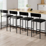 Garvee Barhocker 4er-Set, gepolsterte Tresenhocker mit Rückenlehne & Fußstütze, MDF & Metall, Rustikal, Schwarz, mit Ablage - Schwarz