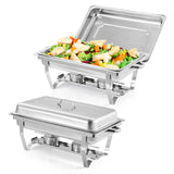 Garvee Chafing Dish 2er-Set 7,6 L aus Edelstahl, rechteckig 62 × 36 × 30 cm, Buffet-Speisenwärmer für Catering und Feiern, Silber - Silberner Ständer