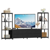 Garvee TV-Schrank, Fernbedienung, LED, 6 Schubladen, Kippschutz, Schwarz - Schwarz