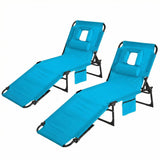 GARVEE Sonnenliege Klappbar, 5-Fach Verstellbar mit Gesichtsöffnung, Wasserabweisende Gartenliege mit Kissen & Seitentasche für Strand, Terrasse & Garten, Blau, 2er-Set - Blau